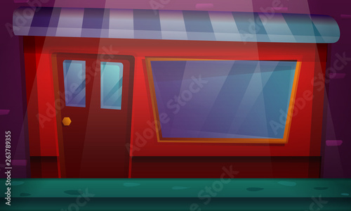 cartoon building with a shop window, vector illustration