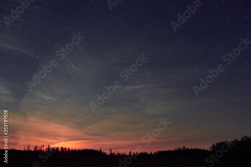 The sky with star at the lake in the twilight after sunset. © MineevPh