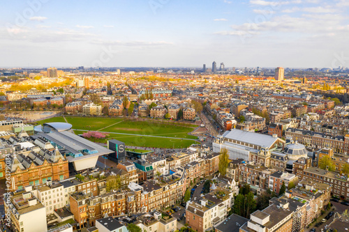 Aerial view of the Van Gogh Museum in Amsterdam by the beautiful  Vondelpark. View from above. photo