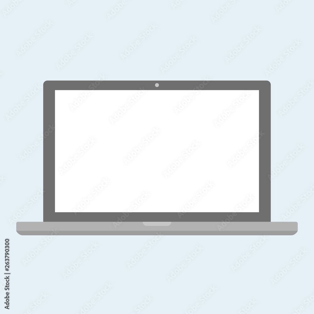 Grey and silver color notebook laptop flat style with empty white screen on blue background. laptop notebook flat style vector. Grey and silver color notebook laptop flat style with empty white screen on blue background. laptop notebook flat style vector.
