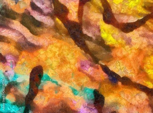 Abstract background in mixed colors. Oil and watercolor design elements. Design template for covers, posters and banners. Simple macro close-up paint brush strokes.