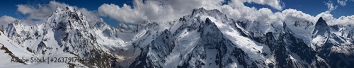 Panoramic view of high mountains (Caucasus, Dombai)