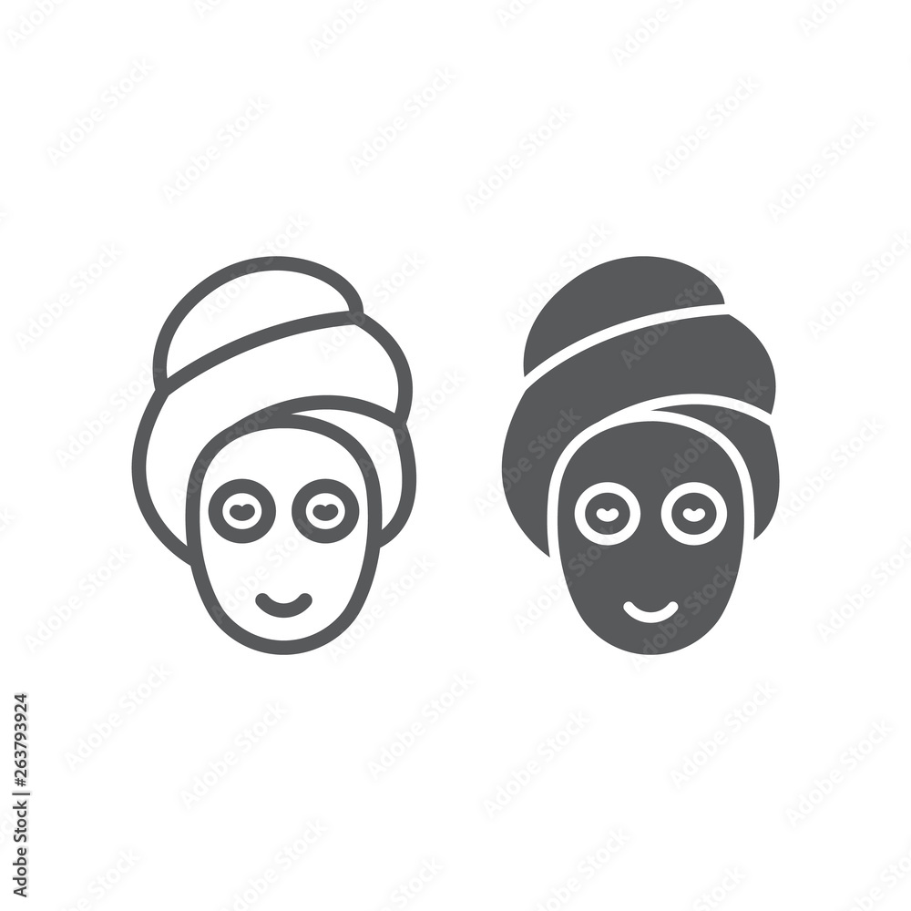Beauty mask line and glyph icon, skin and beauty, face care sign, vector graphics, a linear pattern on a white background. Beauty mask line and glyph icon, skin and beauty, face care sign, vector graphics, a linear pattern on a white background.