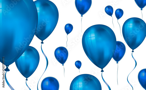 Glossy blue color Flying helium Balloons backdrop with blur effect. Wedding, Birthday and Anniversary Background. Vector illustration for invitation card, party brochure, banner
