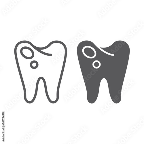 Caries line and glyph icon, dentistry and teeth, sick tooth sign, vector graphics, a linear pattern on a white background.