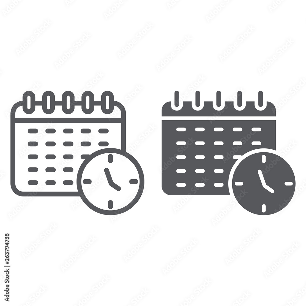 Schedule line and glyph icon, organizer and time, calendar sign, vector graphics, a linear pattern on a white background. Schedule line and glyph icon, organizer and time, calendar sign, vector graphics, a linear pattern on a white background.