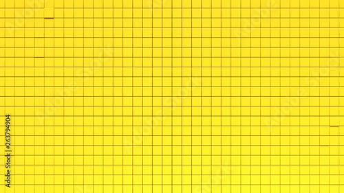 Abstract background with yellow moving cubic surface. Geometric concept with radial ripples. Motion design pattern. 3d loop animation with box particles. Seamless technology composition. 4K UHD