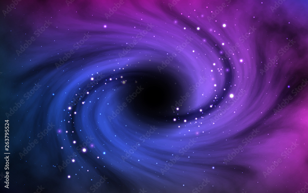 Black hole in outer space. Vortex in cosmos with stars and stardust. Object in universe. Colorful galaxy with planet and milky way. Realistic space. Vector illustration Black hole in outer space. Vortex in cosmos with stars and stardust. Object in universe. Colorful galaxy with planet and milky way. Realistic space. Vector illustration