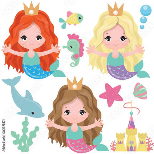 Mermaid vector cartoon illustration