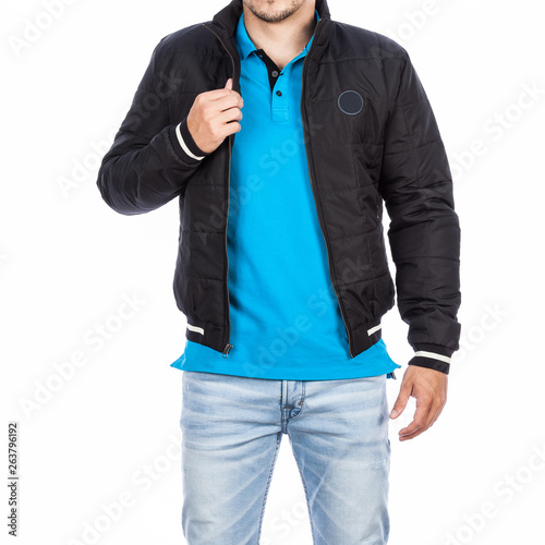 Wallpaper Mural Fashion male man wearing t-shirt, jacket and jean photo on white background Torontodigital.ca
