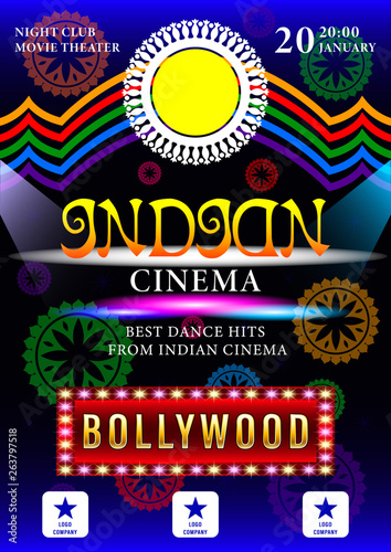 Indian Cinema Bollywood  poster for night party background design