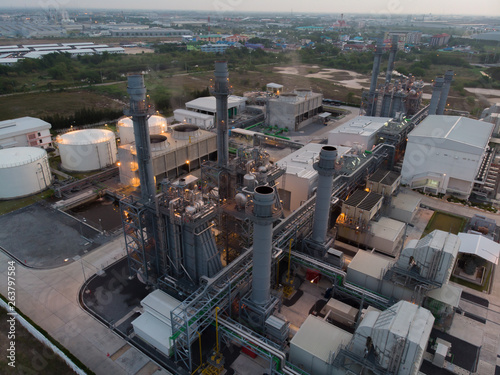 Aerial view Power plants, petrochemical plants At sunrise.