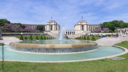 Jardins Du Trocadero And Palais De Chaillot, Paris, France, Europe, Cinematic Steadicam shot photo