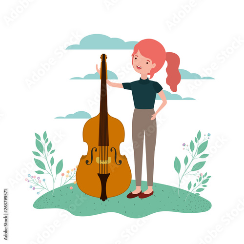 woman with violin in landscape avatar character