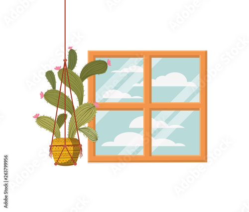 cactus on macrame hangers isolated icon