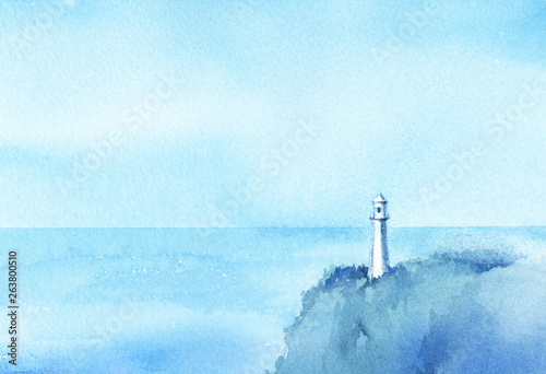 水彩画 波打ち崖の灯台 | 工房 和み