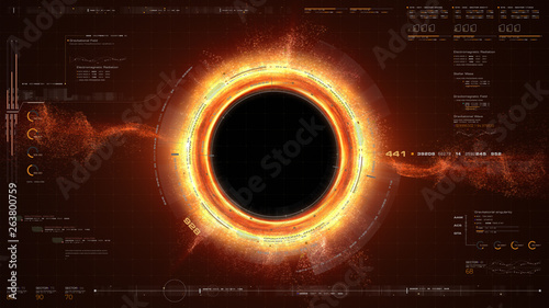 Foto Futuristic head up display simulation of a Black Hole a region of space-time exh