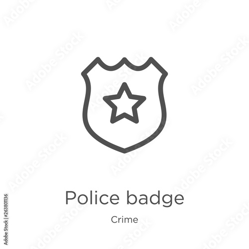 police badge icon vector from crime collection. Thin line police badge outline icon vector illustration. Outline, thin line police badge icon for website design and mobile, app development.
