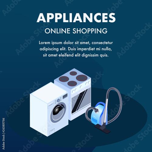 Appliances Online Store Isometric Banner Template