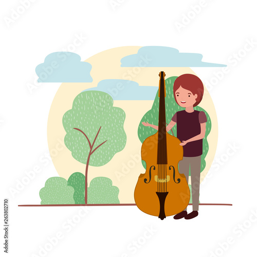man with fiddle in landscape avatar character
