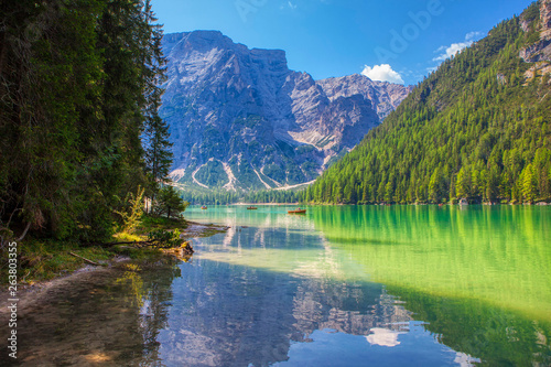 Fototapeta Naklejka Na Ścianę i Meble -  Lago di Braies , Lake in the Dolomites ,Italy 