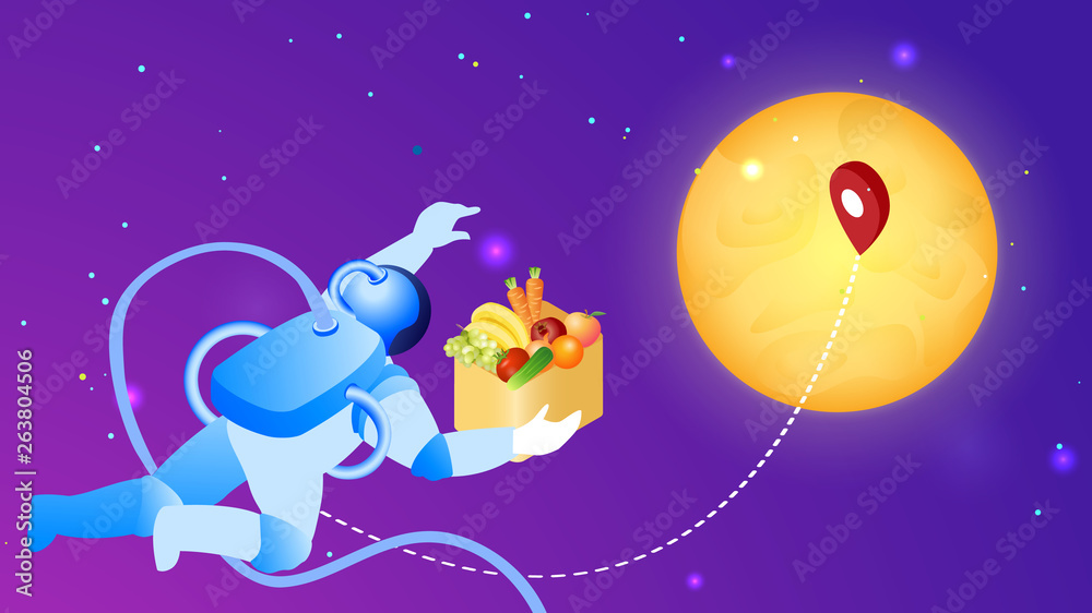 Naklejka premium Cosmic Food Delivery Flat Vector Illustration