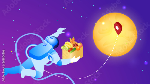 Cosmic Food Delivery Flat Vector Illustration