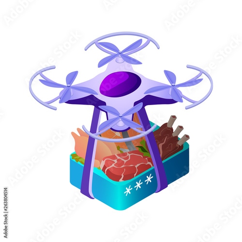 Drone Carrying Food Box Isometric Illustration