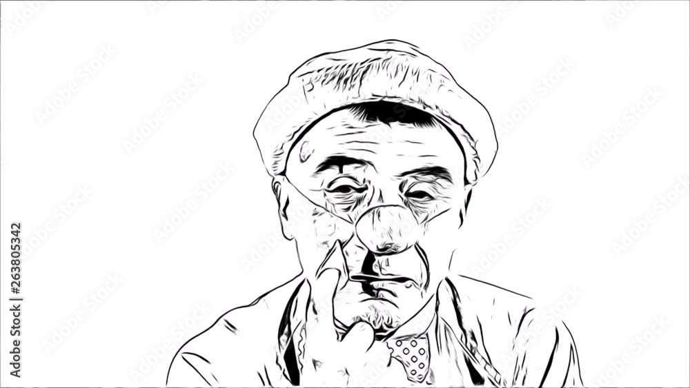 Emoji clown CARTOON (Black White) - Crying Face. A sad mime clown with a big tear running from one eye, down the cheek slowly. (Closeup) Emoji clown CARTOON (Black White) - Crying Face. A sad mime clown with a big tear running from one eye, down the cheek slowly. (Closeup)