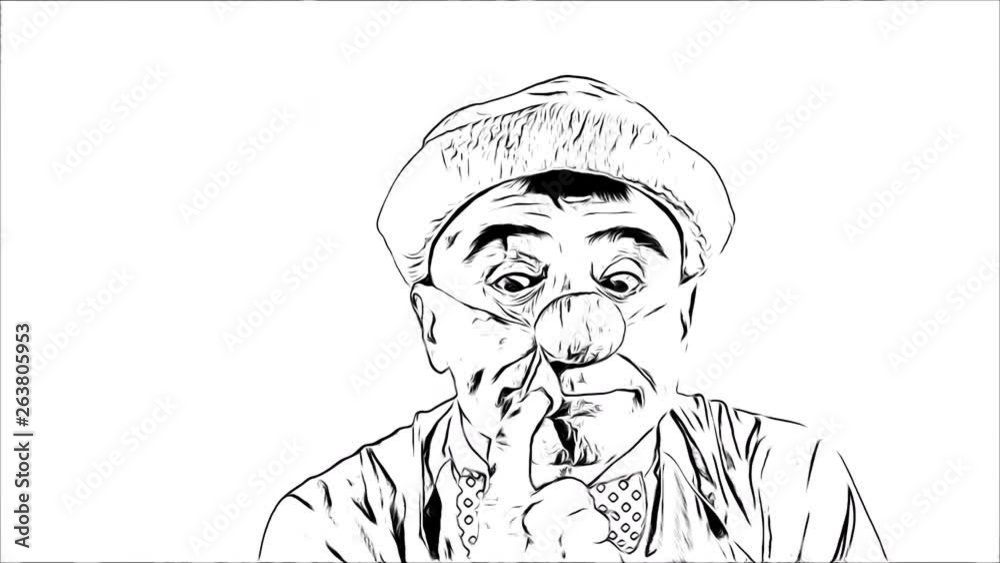 Emoji clown CARTOON (Black White) - Sneezing Face. A mime clown sneezes and has a drop of mucus on his nose, then he eats it. (Closeup) Emoji clown CARTOON (Black White) - Sneezing Face. A mime clown sneezes and has a drop of mucus on his nose, then he eats it. (Closeup)