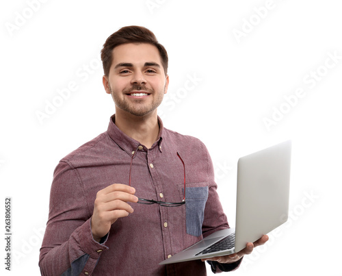 Male programmer with laptop...