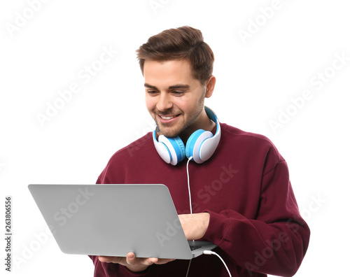 Male programmer with laptop...