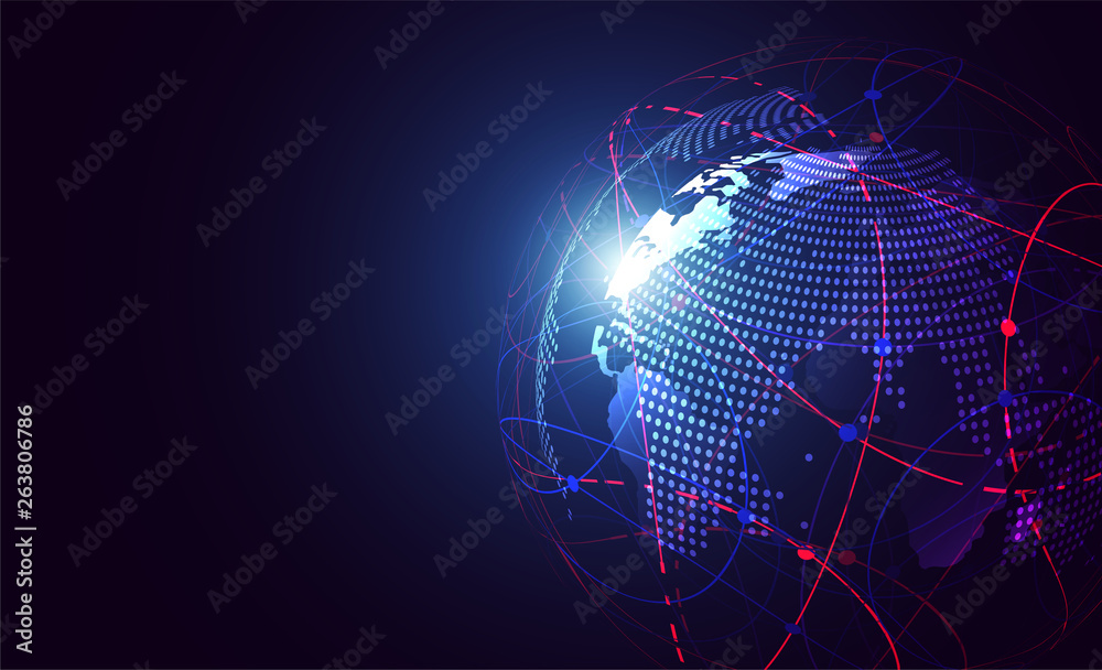Obraz premium Global network connection. World map point and line composition concept of global business. Vector Illustration