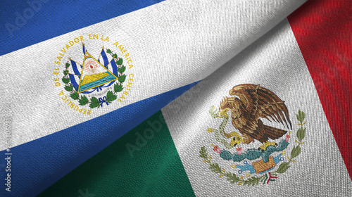 El Salvador and Mexico two flags textile cloth, fabric texture photo