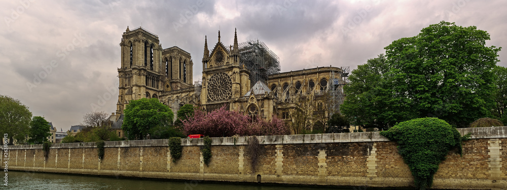 Panoramique de la Cathedrale Notre-Dame de Paris après l'incendie