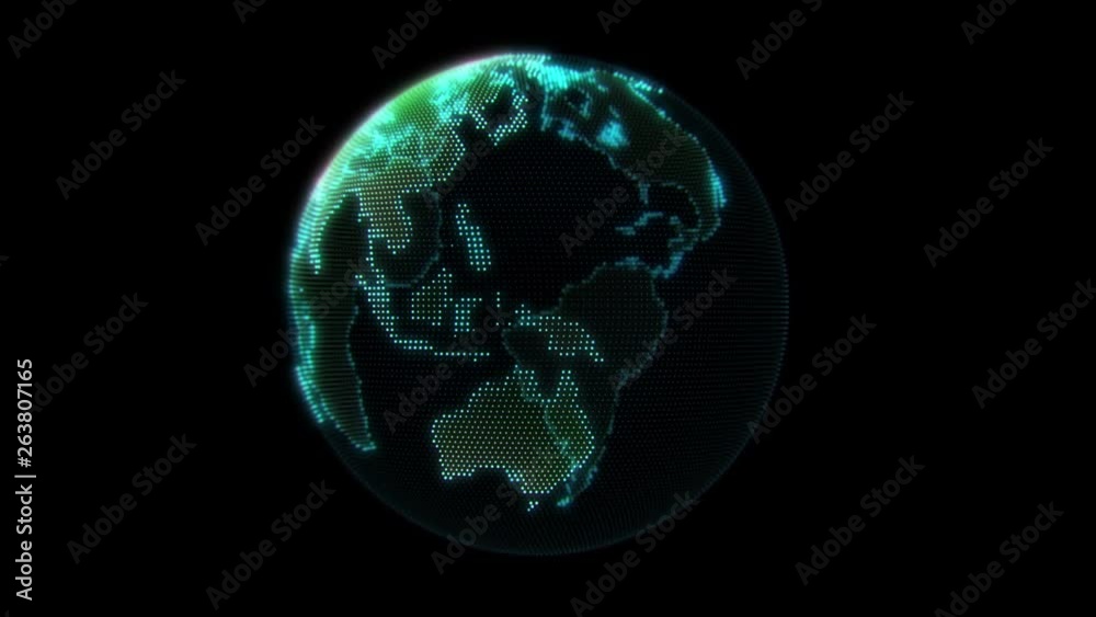 Abstract earth globe. Neon dots. Motion background 4k