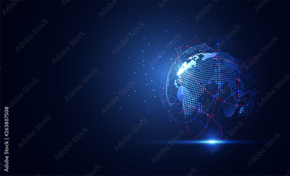 Obraz premium Global network connection. World map point and line composition concept of global business. Vector Illustration