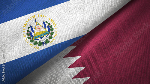 El Salvador and Qatar two flags textile cloth, fabric texture