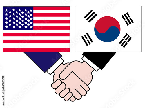 国と国との外交。アメリカと韓国の関係を表している。