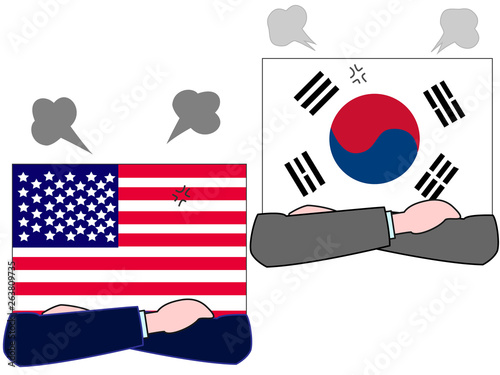 国と国との外交。アメリカと韓国の関係を表している。
