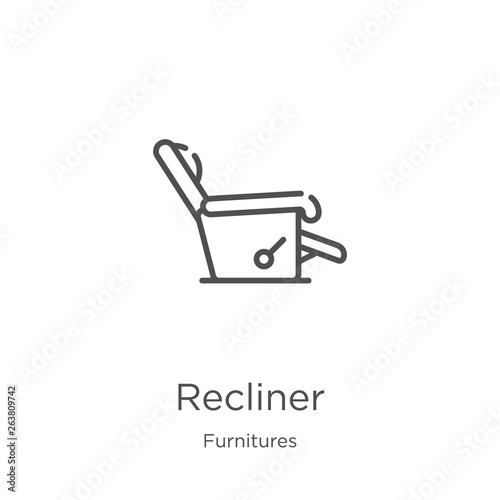 recliner icon vector from furnitures collection. Thin line recliner outline icon vector illustration. Outline, thin line recliner icon for website design and mobile, app development.