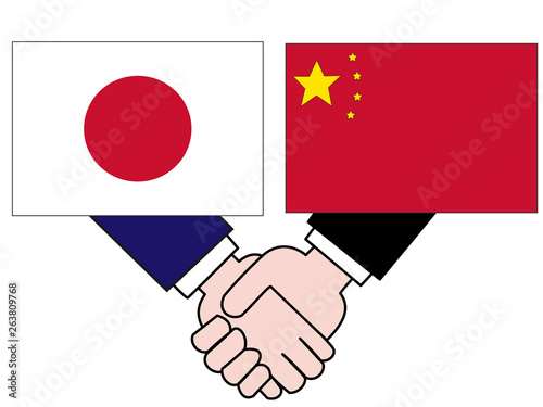 国と国との外交。日本と中国の関係を表している。
