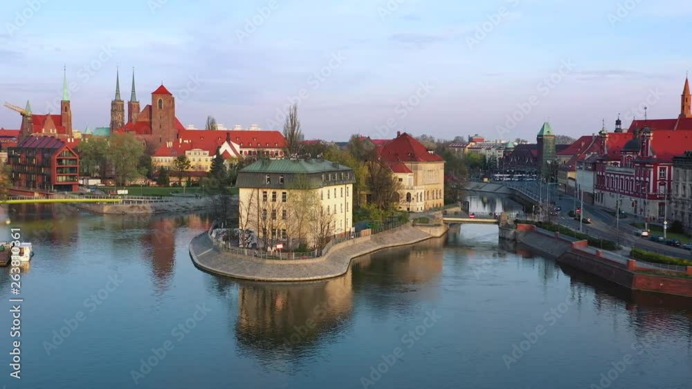 Aerial view of the historic city center and the Odra River. Stare Myasto, Wroclaw, Poland Aerial view of the historic city center and the Odra River. Stare Myasto, Wroclaw, Poland