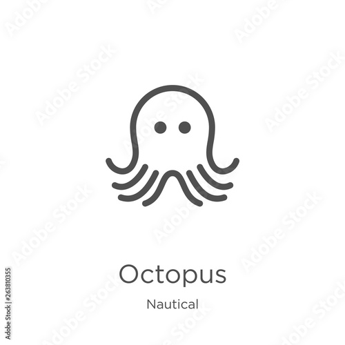 octopus icon vector from nautical collection. Thin line octopus outline icon vector illustration. Outline, thin line octopus icon for website design and mobile, app development.