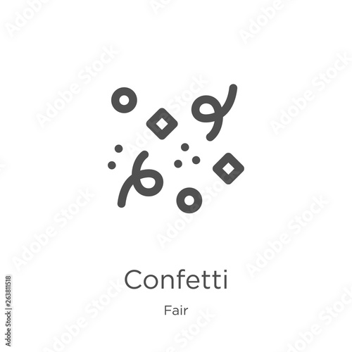 confetti icon vector from fair collection. Thin line confetti outline icon vector illustration. Outline, thin line confetti icon for website design and mobile, app development.