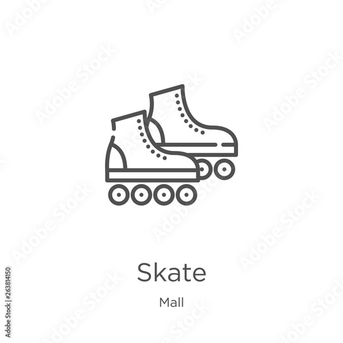 skate icon vector from mall collection. Thin line skate outline icon vector illustration. Outline, thin line skate icon for website design and mobile, app development.