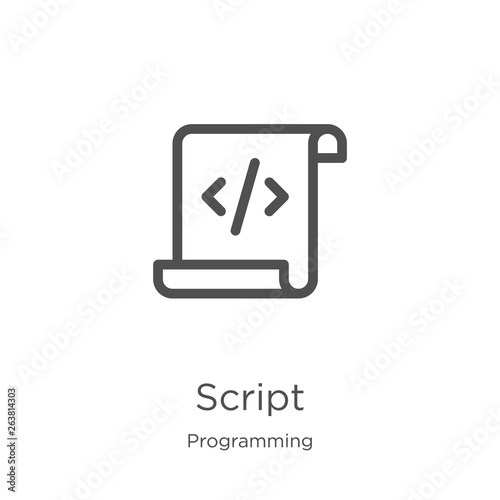 script icon vector from programming collection. Thin line script outline icon vector illustration. Outline, thin line script icon for website design and mobile, app development.