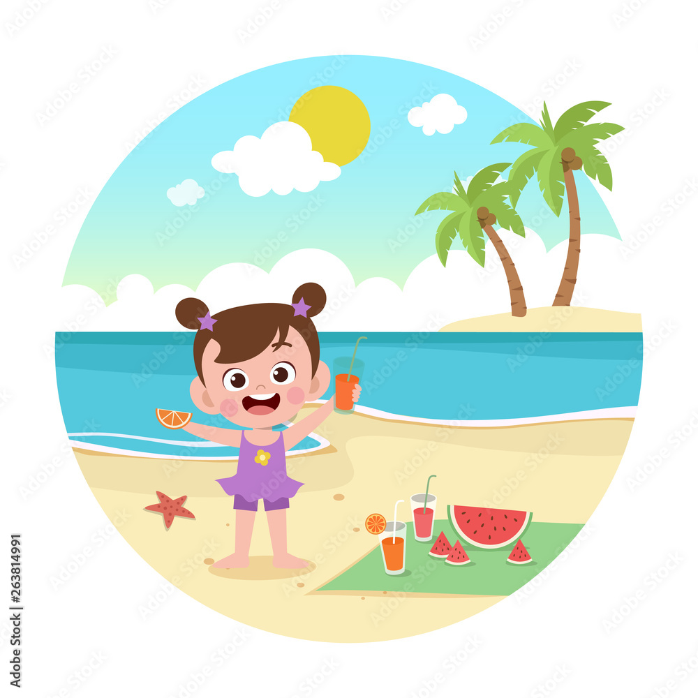 kid girl playing on the beach vector illustration kid girl playing on the beach vector illustration