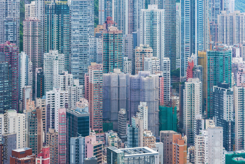 Aerial view of crowded building in Hong Kong city © leeyiutung