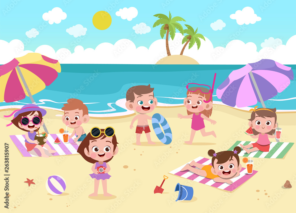 children playing on the beach vector illustration children playing on the beach vector illustration